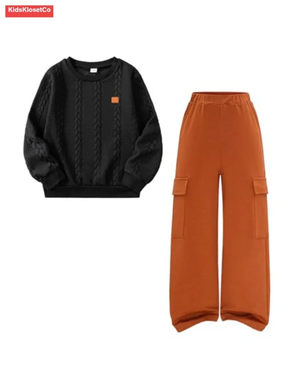 Kids 2 Piece Fall Outfit Knitted Sweatshirt & Cargo Pants Set